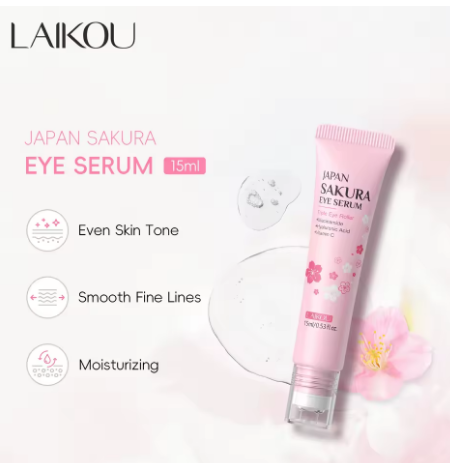 LAIKOU ساكورا مصل العين الأسطوانة تدليك حمض الهيالورونيك العناية بالبشرة أكياس العين كريم ترطيب الهالات السوداء 15 مللي