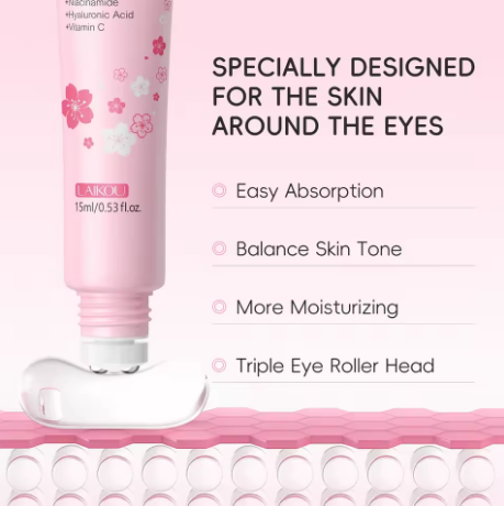 LAIKOU ساكورا مصل العين الأسطوانة تدليك حمض الهيالورونيك العناية بالبشرة أكياس العين كريم ترطيب الهالات السوداء 15 مللي