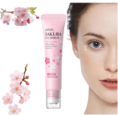LAIKOU ساكورا مصل العين الأسطوانة تدليك حمض الهيالورونيك العناية بالبشرة أكياس العين كريم ترطيب الهالات السوداء 15 مللي